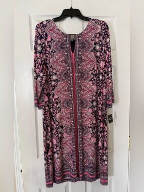Studio One New York, Pink, Navy blue and white Paisley Midi Dress